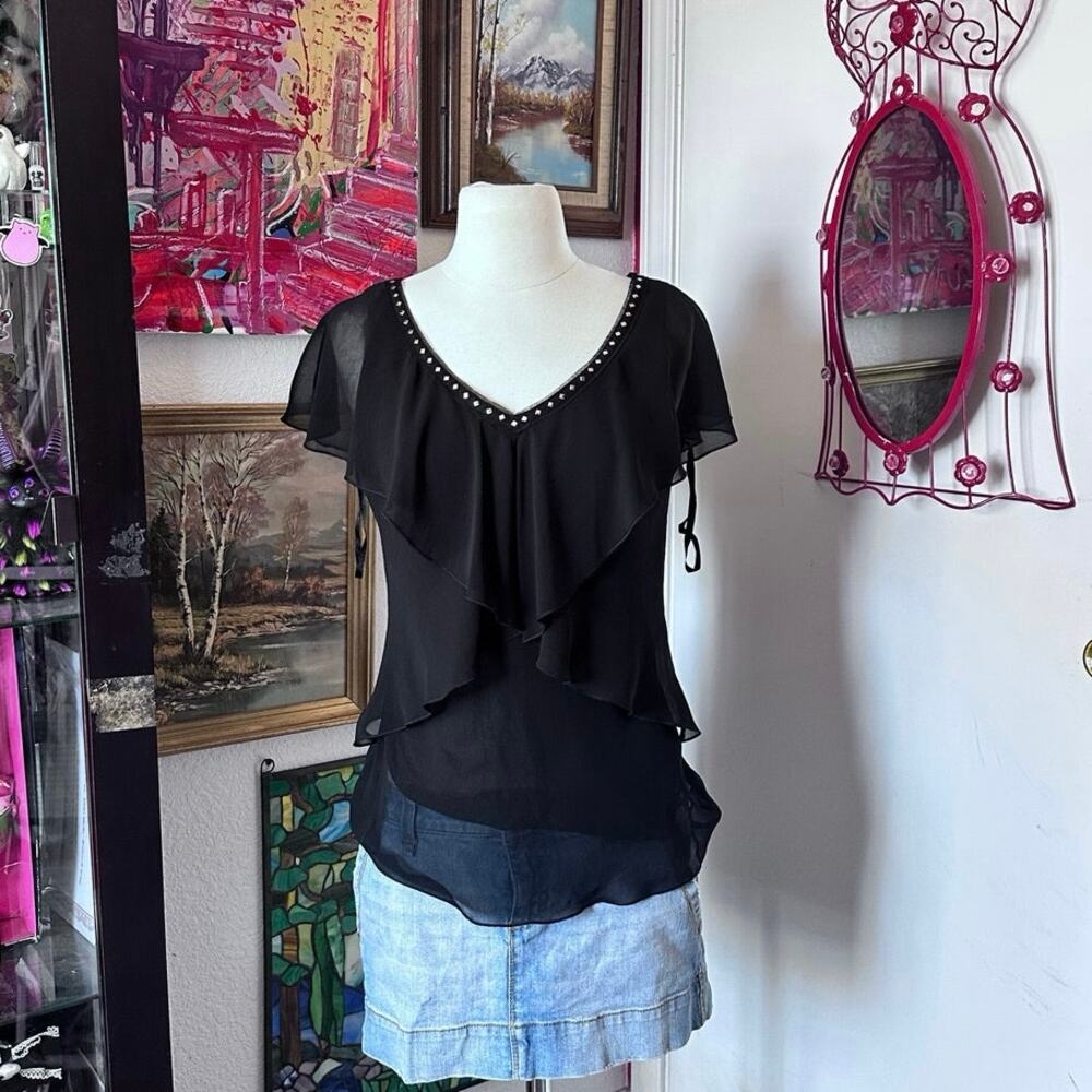 white house black market layered sheer y2k blouse top
